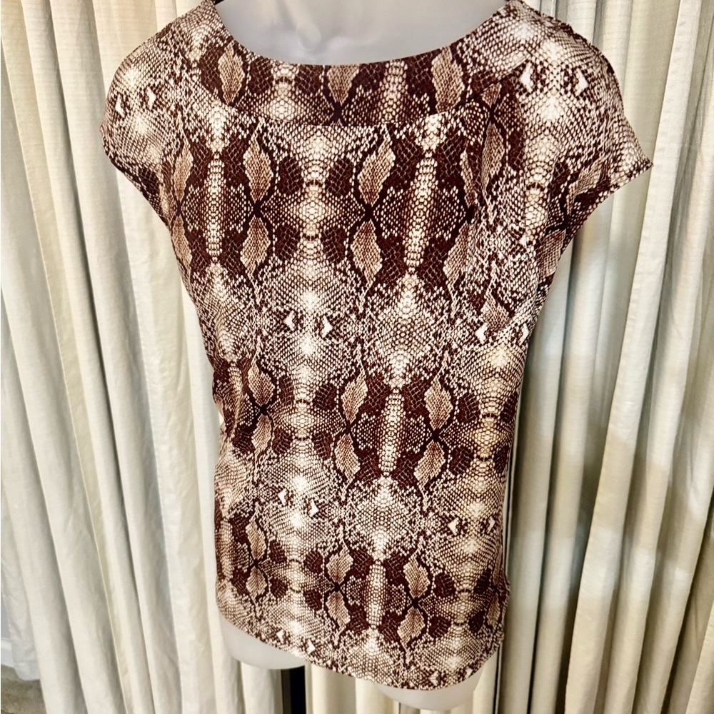 New York & Company Brown Snake Print Blouse